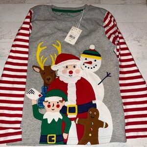 Mini Boden Gray and Red Festive Long Sleeve Tee